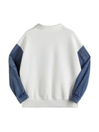 Denim Splice Letter Print Lapel Neck Oversized Hoodie