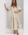 Nancy Chic V Neck Dress with Puff Sleeves Silhouette Collection