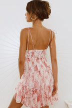 Tie Shoulder Floral Print Tiered Ruffle Mini Dress