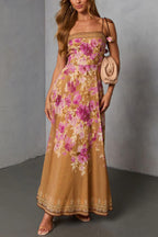 Fashionable Floral Print Square Neck Casual Vacation Maxi Dress