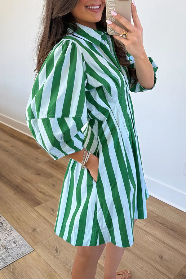 Chloe  Striped Puff Sleeve Mini Shirt Dress