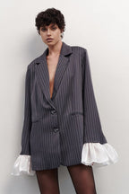 Striped Lace Ruffle Oversized Coat
