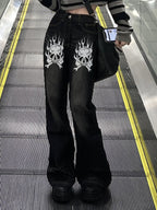 Washed Skull Print Boyfriend Jeans