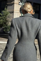 Wool Blend Elegant Lapel High Waist Long  Overcoat