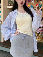 Fresh Stripe Thin Long Sleeve Blouse