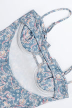 Blue Spaghetti Strap Bustier Cutout Paisley Print Bodycon Maxi Dress