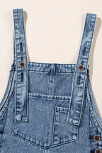 Distressed Bib Pocket Wide Leg Denim Overalls