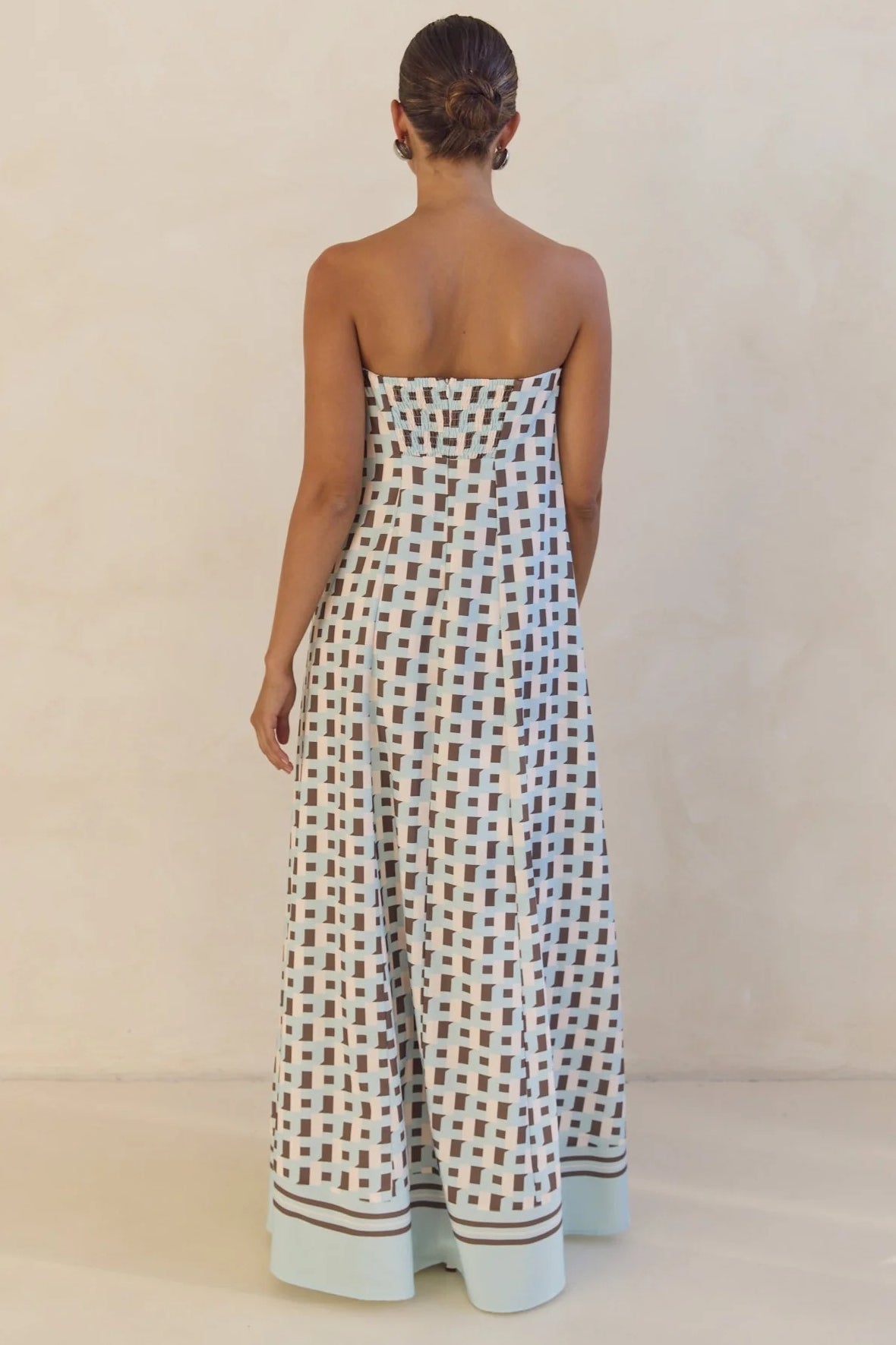 Strapless Contrast Band Hem A-Line Maxi Dress