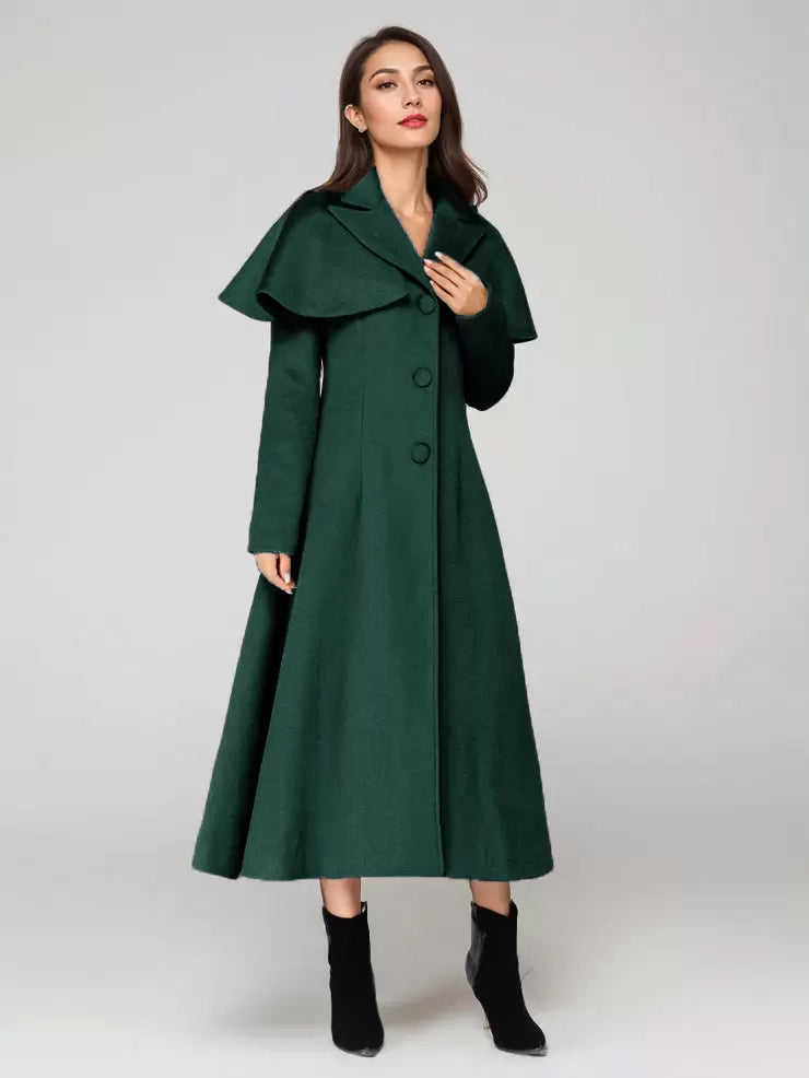 Wool Blend Coat With Cape Classic Lapel Elegant Camel Winter long Outerwear For Women 2026