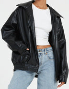 | Women’s Oversized Leather Bomber Jacket