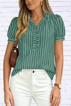 Frill Striped Puff Sleeve Blouse | Chic Women__ Top