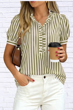 Frill Striped Puff Sleeve Blouse | Chic Women__ Top
