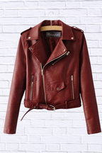 Full Size Zip Up Leather Motorcycle Biker Jacket Plus Size