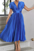 Cristina Effortless Dress Pleated V Neck Midi Chic Silhouette Collection
