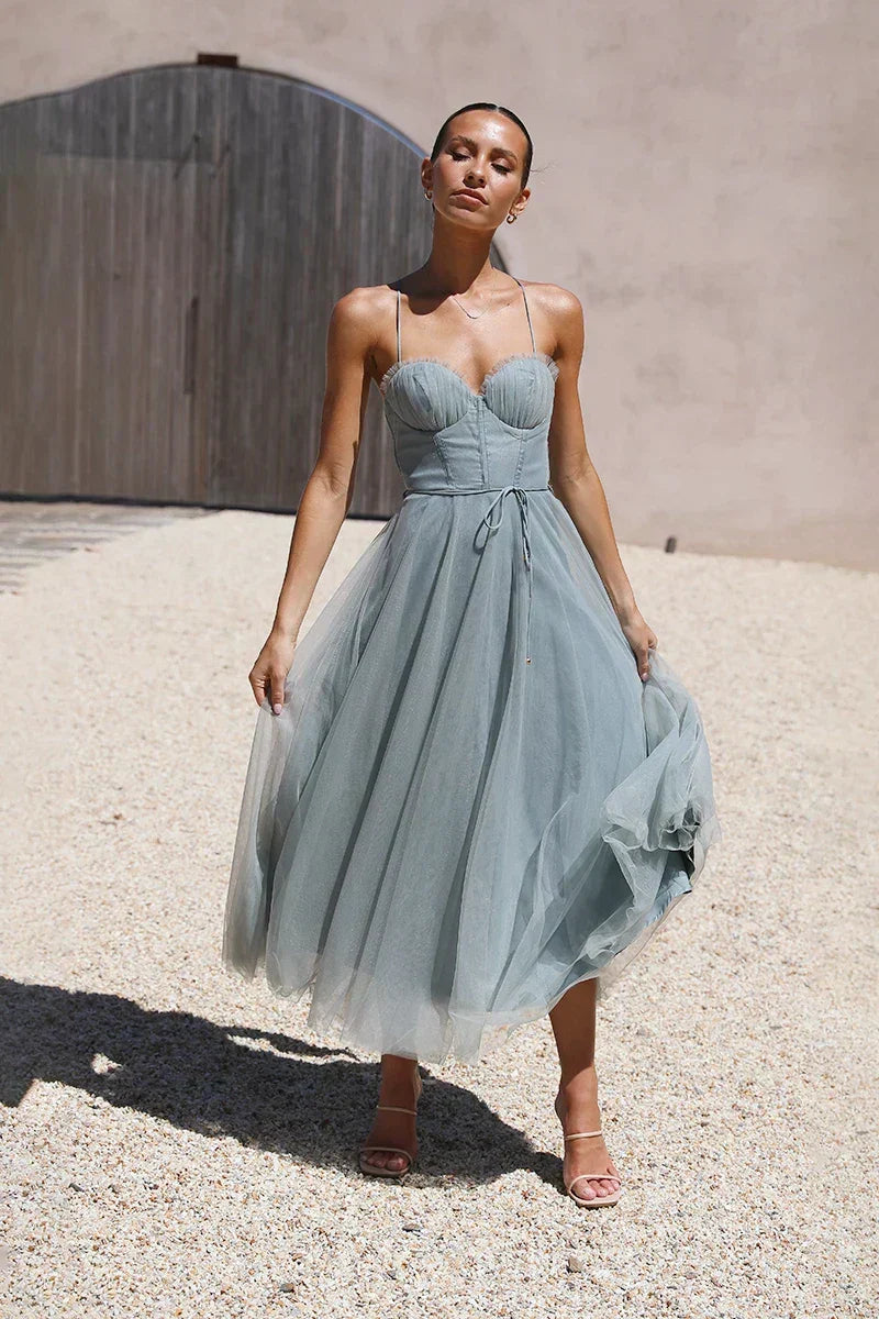 Manuela Chic Midi Dress Sage Green Statement Occasion Edit