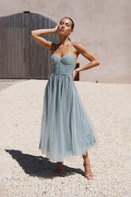 Manuela Chic Midi Dress Sage Green Statement Occasion Edit