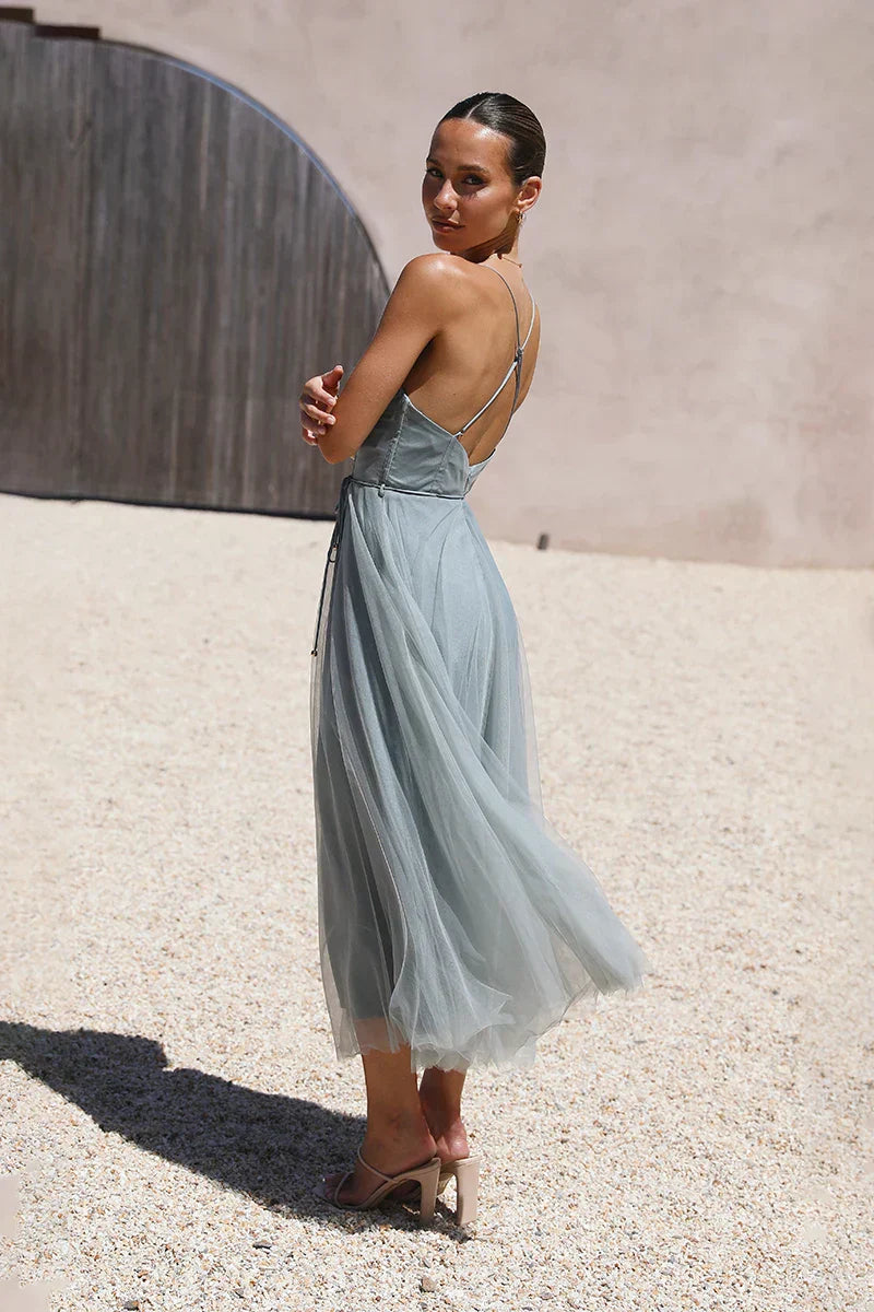 Manuela Chic Midi Dress Sage Green Statement Occasion Edit
