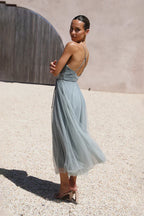 Manuela Chic Midi Dress Sage Green Statement Occasion Edit