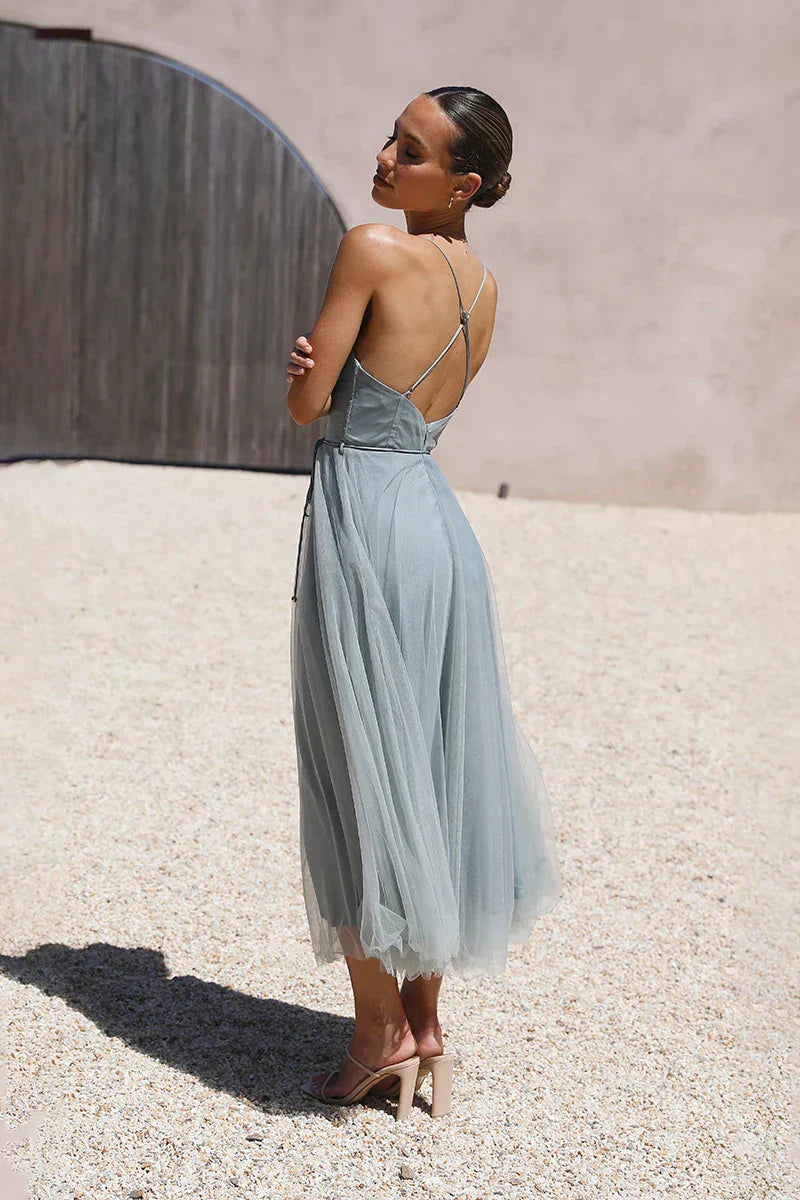 Manuela Chic Midi Dress Sage Green Statement Occasion Edit