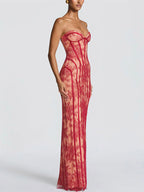Date Night Dresses Bodycon Maxi Lace Sleeveless Backless Strapless Sexy Burgundy Dress