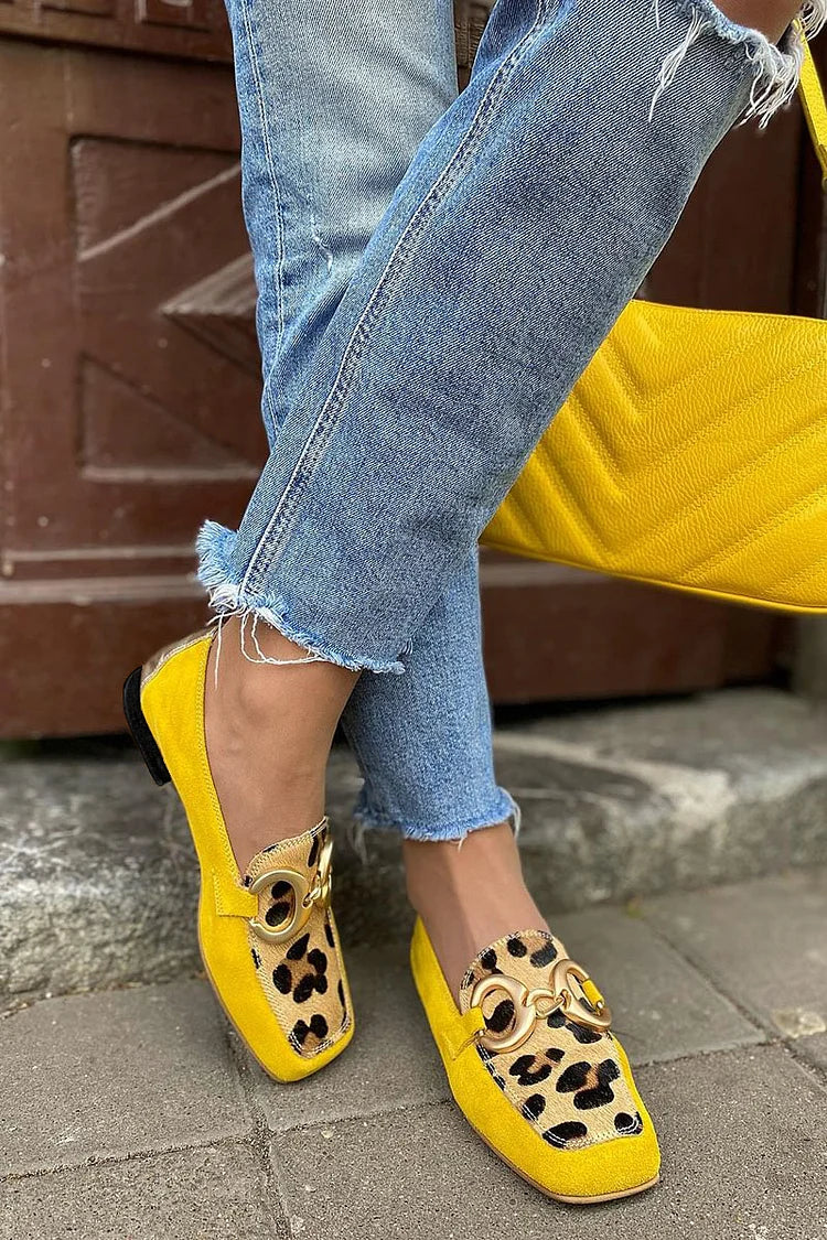 AmyVictoria | Yellow Loafer With Animal Print Detail