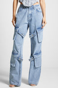 Vintage High Waist Pocket Detail Straight Leg Cargo Pant