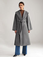 Wool Cashmere Blend Coat White Wide Lapel Double-Faced Belted Winter Outerwear For Women 2026