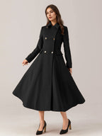 Flared Wool Blend Coat For Woman Red Turndown Collar Double-breasted Elegant 2026 Winter Outerwear