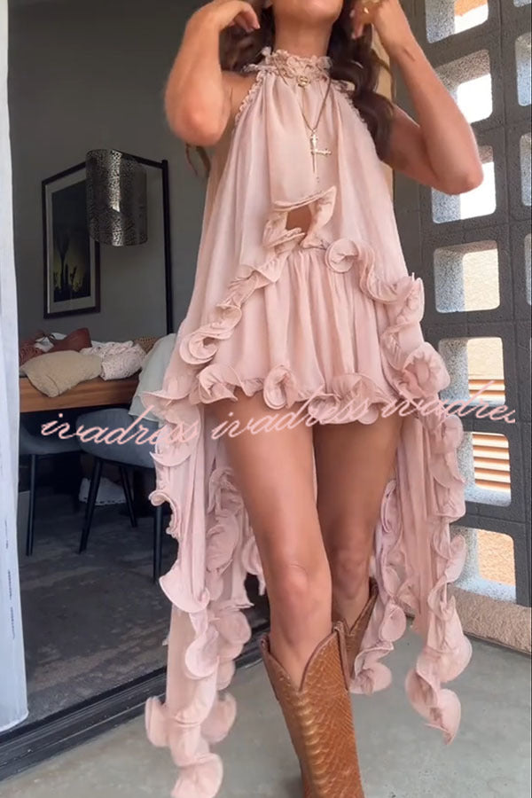 Romantic Drama Chiffon Wavy Ruffles Elastic Waist Loose Shorts