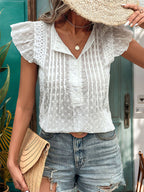 Blouse Ruffles Sleeves Buttons Boho-Inspired Summer Casual Blouse