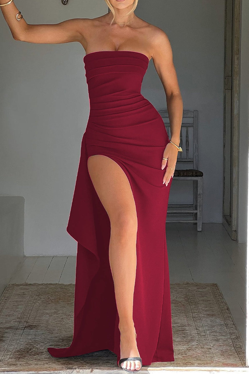Strapless High Slit Maxi Dress