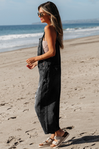 Blue Zone Planet | Stone Blue Distressed Bib Pocket Wide Leg Denim Overall