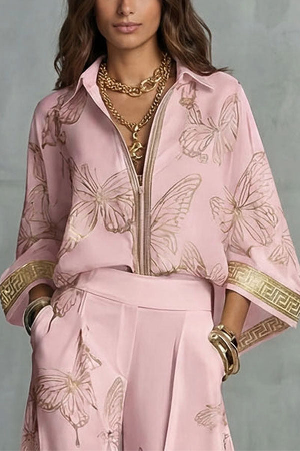 Flowy Butterfly Pattern Two-Piece Set