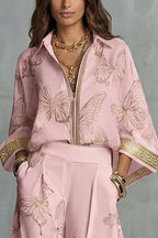 Flowy Butterfly Pattern Two-Piece Set