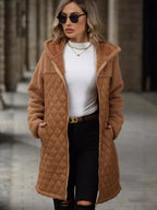 | Structured long-sleeved zip-up hooded coat