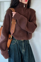 Half Zip Knit Turtleneck Sweater