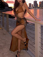 Deep V-Neck Leopard Print Slim Maxi Dress