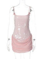 Rose Detail Sequin Square Neck Bodycon Mini Party Dress For Women 2026