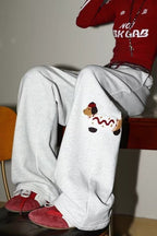 Print Loose Straight Leg Sweat Pants