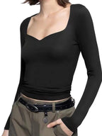Solid Sweetheart Neck Slim Long Sleeve Tee
