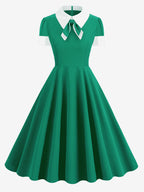 Vintage 1950s Swing Cocktail Dress for Women - V Neck Short Sleeve A-Line Ruched Bust Rockabilly Midi Gown - Wedding Guest 2026