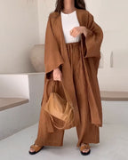 Fashionable Long Slit Cardigan Casual Two-piece Set