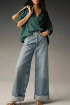 Solid Color Loose Lapel Short-sleeved Casual Shirt