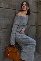 Solid Elegant Minimalist Off Shoulder Bodycon Knit Maxi Dress