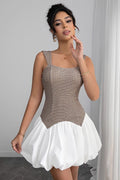 Plaid Square Neck Bubble Hem Fit and Flare Mini Dress