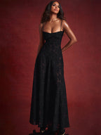 Trumpet Dress Spaghetti Straps Lace-up Floral Embroidery Prom Maxi Dresses