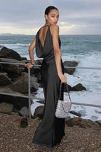 Satin Cowl Neck Spaghetti Strap Slip Maxi Formal Dress