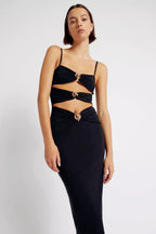 Knit Ring Link Horizontal Cut Out Bodycon Midi Dress
