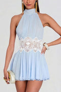 Ethereal Lace-Waist Halter Mini Dress