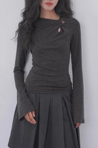 Sheer Panel Flare Knit Top